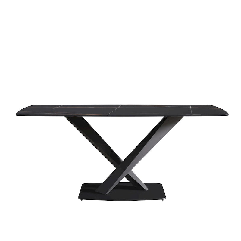 71 Modern Dining Table with Slate Stone Top and Metal Legs, Marble Dining Table