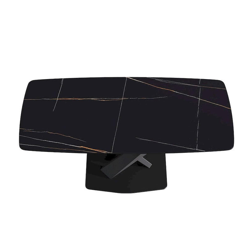 71 Modern Dining Table with Slate Stone Top and Metal Legs, Marble Dining Table