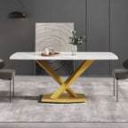 71 Modern Dining Table with Slate Stone Top and Metal Legs, Marble Dining Table