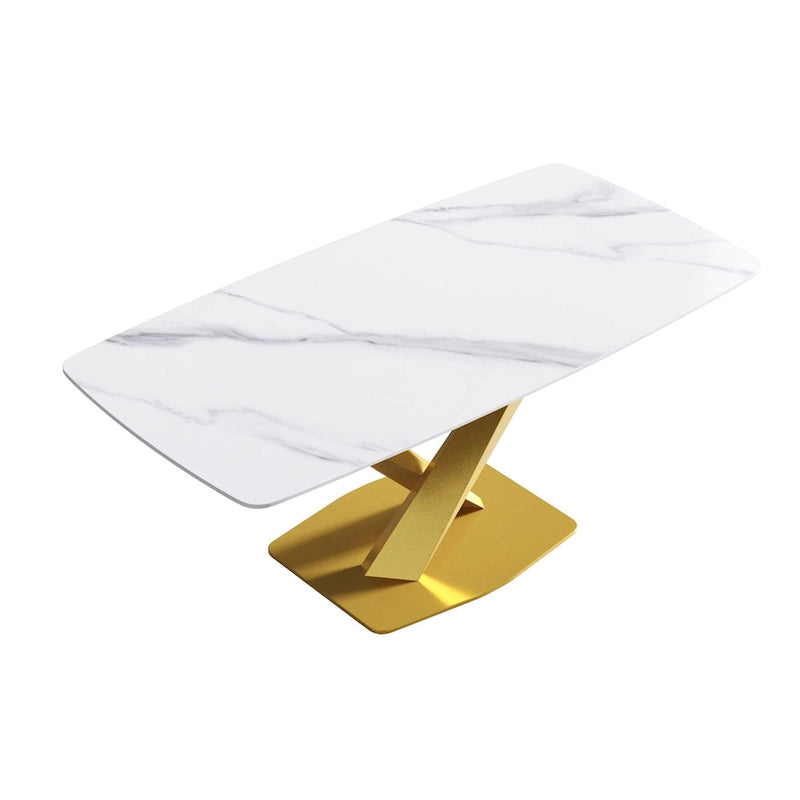 71 Modern Dining Table with Slate Stone Top and Metal Legs, Marble Dining Table