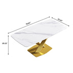 71 Modern Dining Table with Slate Stone Top and Metal Legs, Marble Dining Table