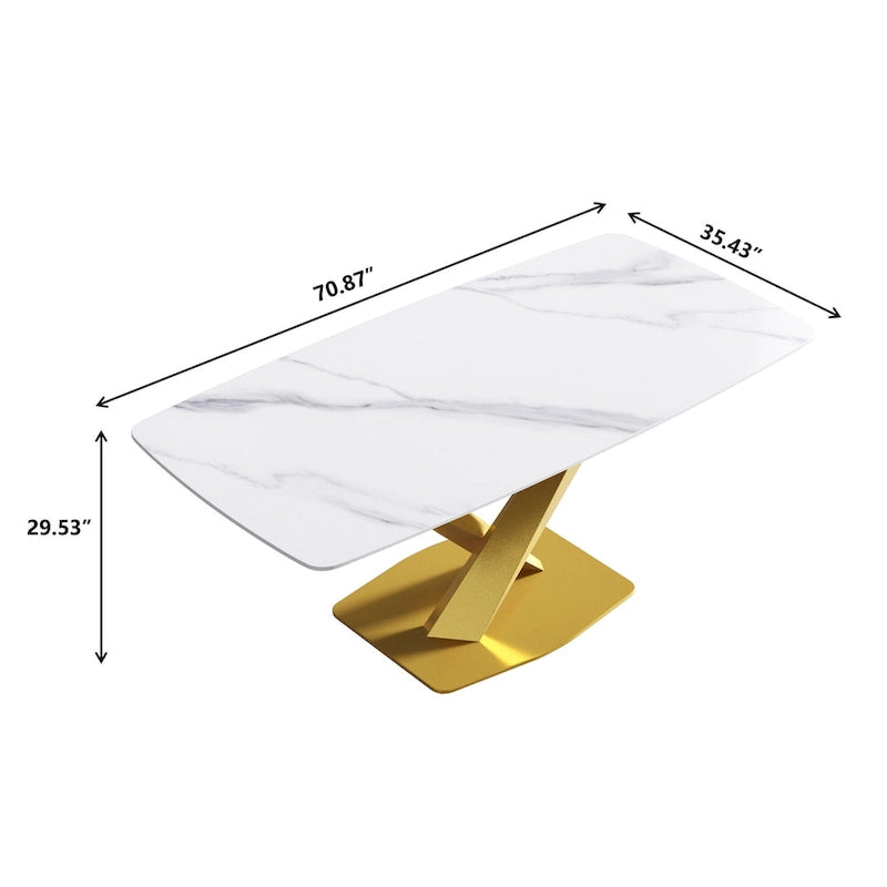 71 Modern Dining Table with Slate Stone Top and Metal Legs, Marble Dining Table