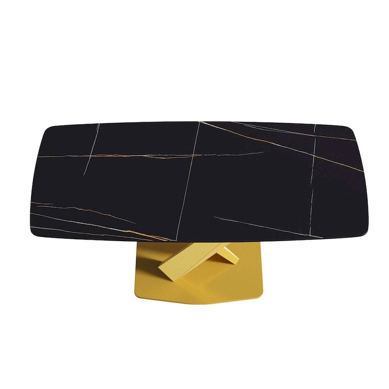 71 Modern Dining Table with Slate Stone Top and Metal Legs, Marble Dining Table
