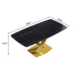 71 Modern Dining Table with Slate Stone Top and Metal Legs, Marble Dining Table