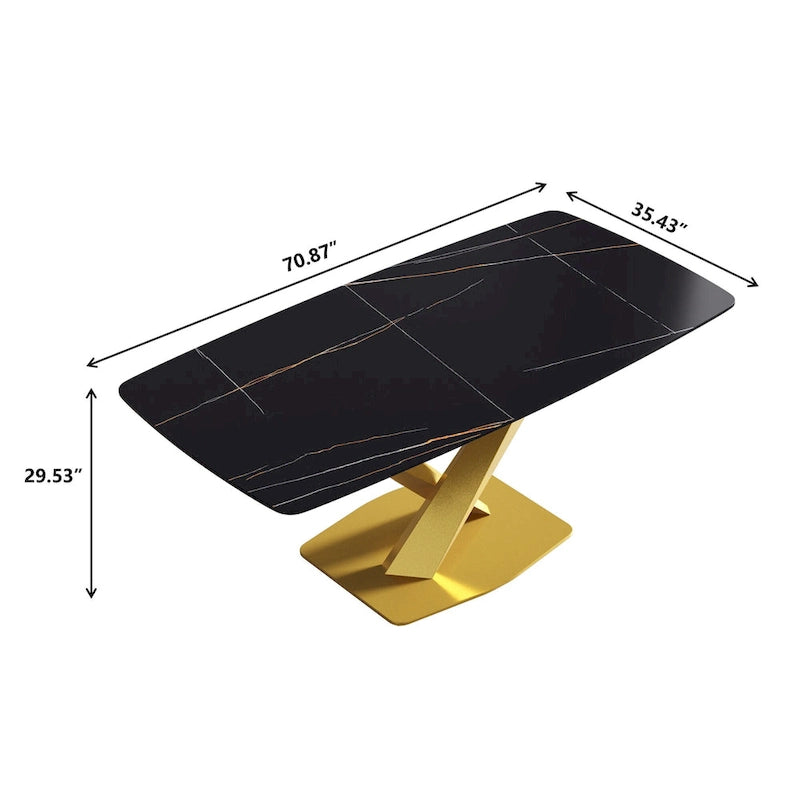 71 Modern Dining Table with Slate Stone Top and Metal Legs, Marble Dining Table