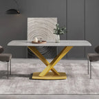 71 Modern Dining Table with Slate Stone Top and Metal Legs, Marble Dining Table