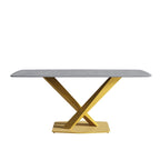 71 Modern Dining Table with Slate Stone Top and Metal Legs, Marble Dining Table