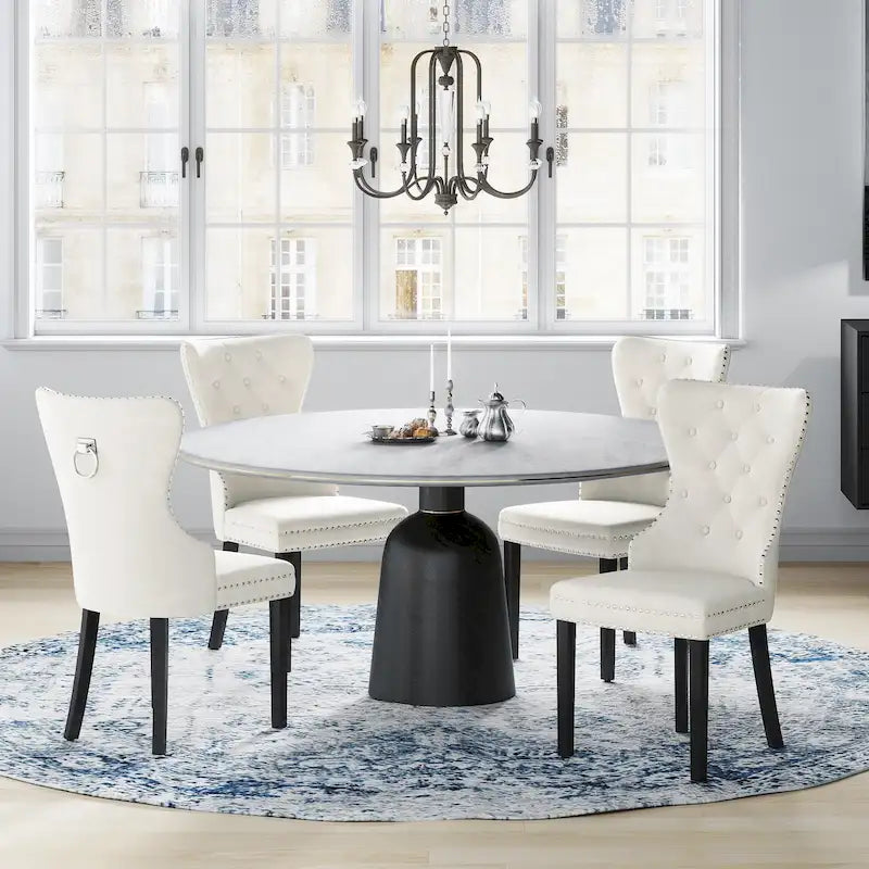 Grandview Tufted Wingback Dining Chair (Set of 4) with Nailhead and Ring Pulls