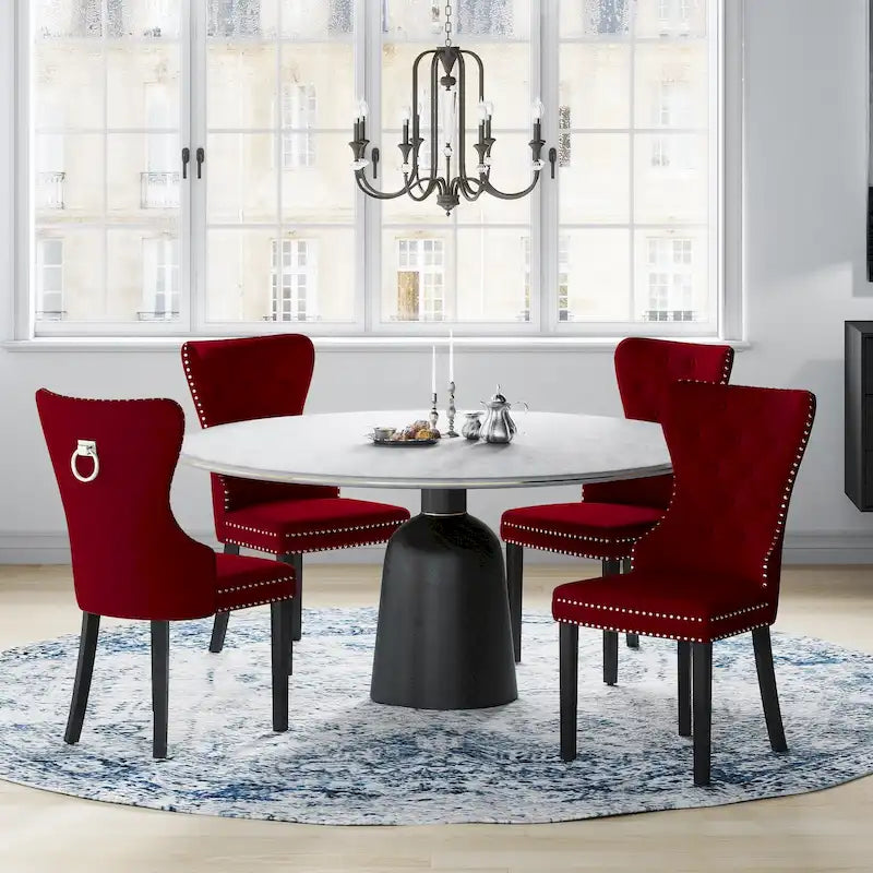 Grandview Tufted Wingback Dining Chair (Set of 4) with Nailhead and Ring Pulls