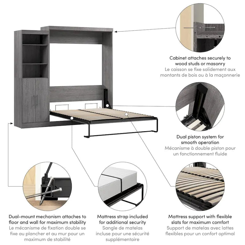 Nebula Queen Murphy Bed with Closet Organizer (90W) by Bestar