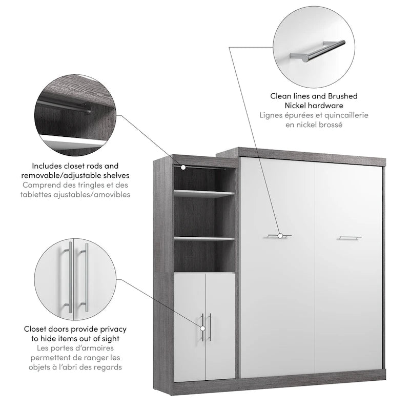 Nebula Queen Murphy Bed with Closet Organizer (90W) by Bestar