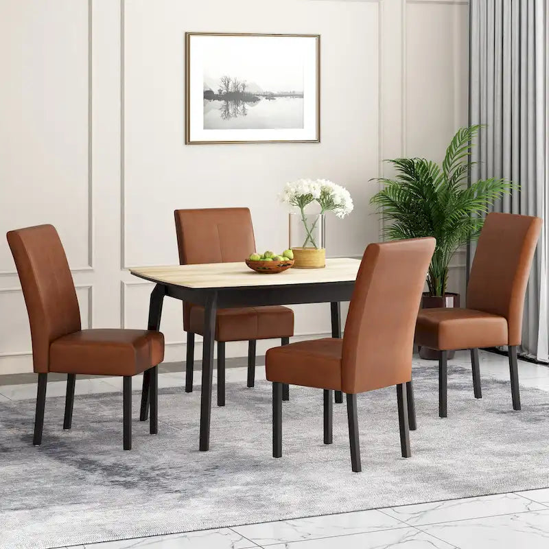 T-stitch Chocolate Brown Bonded Leather Dining Chair (Set of 4) by Christopher Knight Home