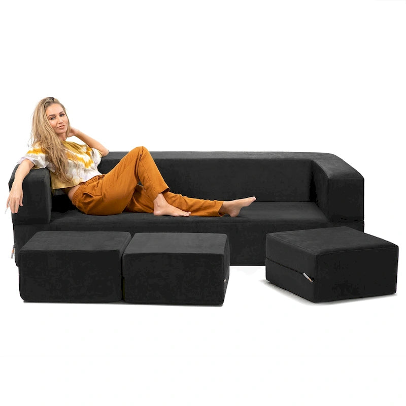 Porch & Den California King Convertible Sleeper Sofa and Ottomans