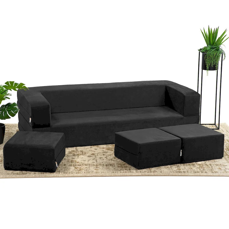 Porch & Den California King Convertible Sleeper Sofa and Ottomans