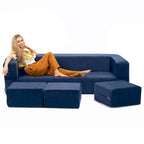 Porch & Den California King Convertible Sleeper Sofa and Ottomans