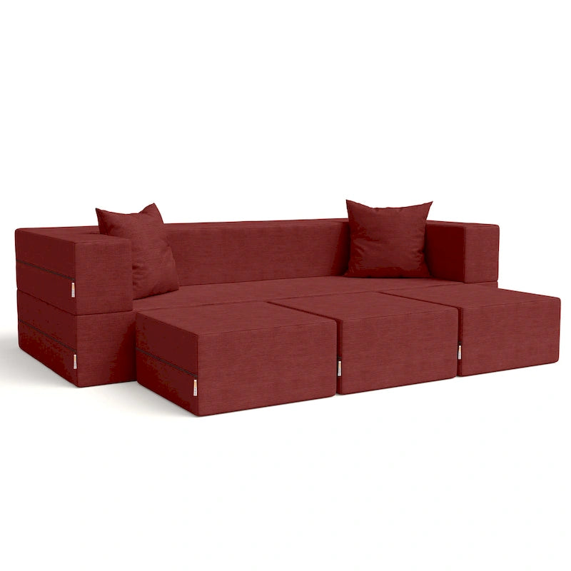Porch & Den California King Convertible Sleeper Sofa and Ottomans