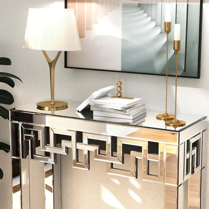 Modern Grecian Venetian Mirrored Console Table