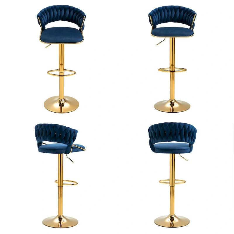 Set of 4 Bar Stool Adjustable Height with Swivel Seat