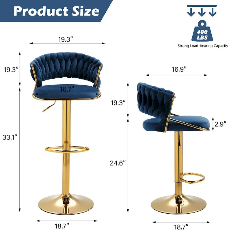 Set of 4 Bar Stool Adjustable Height with Swivel Seat