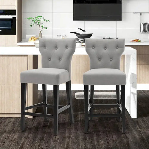 25 Inches Fabric Counter Height Bar Stools Button Tufted Upholstered Island Chairs Set of 2