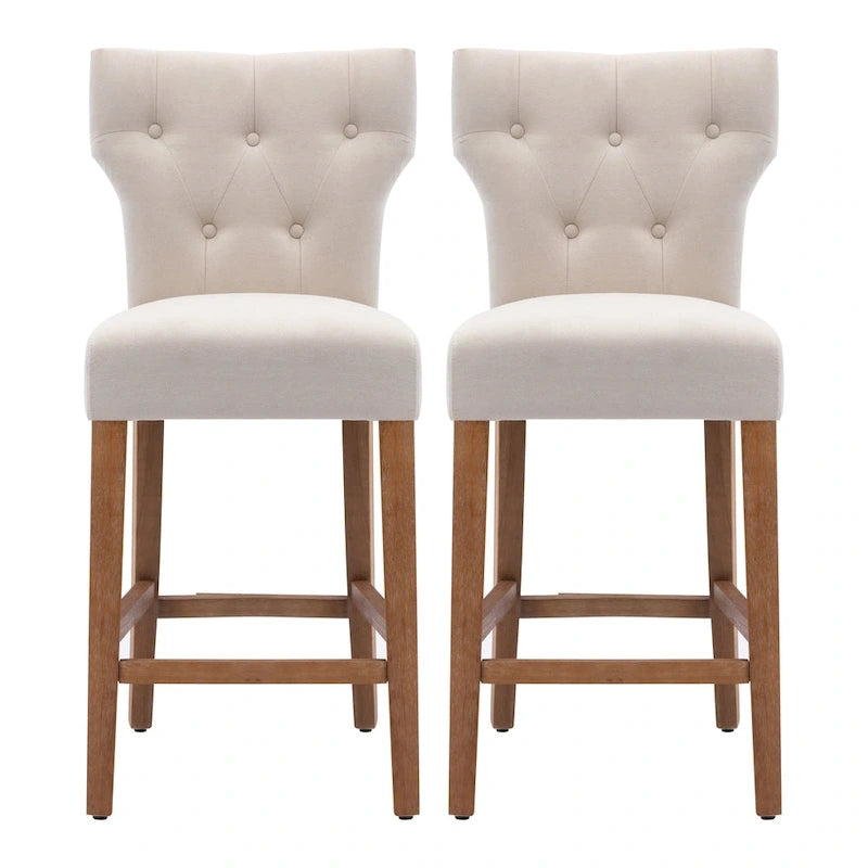 25 Inches Fabric Counter Height Bar Stools Button Tufted Upholstered Island Chairs Set of 2