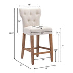 25 Inches Fabric Counter Height Bar Stools Button Tufted Upholstered Island Chairs Set of 2