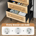 Crestlive Dresser Closet PE Wicker Rattan Storage Tower Organizer Chest of 5 Drawers
