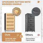 Crestlive Dresser Closet PE Wicker Rattan Storage Tower Organizer Chest of 5 Drawers