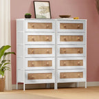 Crestlive Dresser Closet PE Wicker Rattan Storage Tower Organizer Chest of 5 Drawers