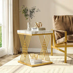Square Side Table White Gold End Table Set of 2