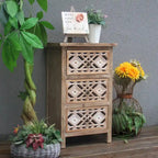 Wooden Accent Table with 3 Cutout Carved Drawers,Vintage Side Table