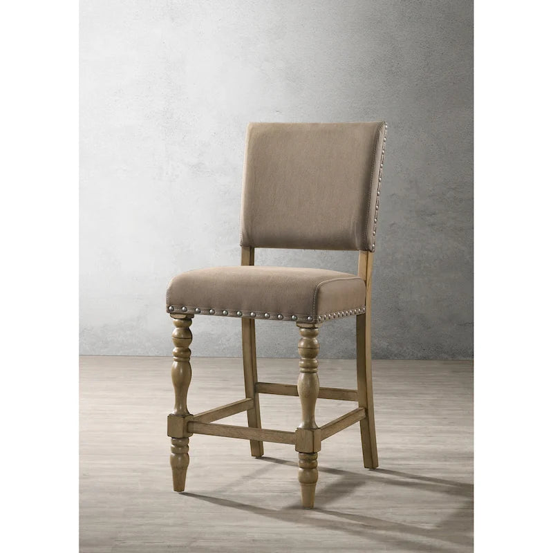 Roundhill Furniture Birmingham 7-piece Driftwood Finish Table with Nail Head Chairs Counter Height Dining Set