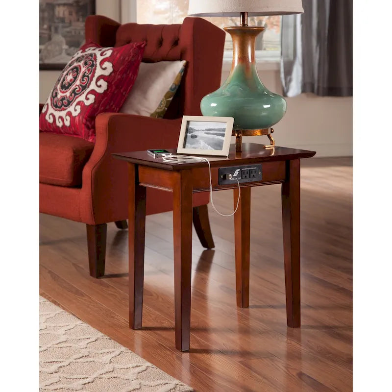AFI Shaker Chair Side Table with Built-in Charger in Walnut
