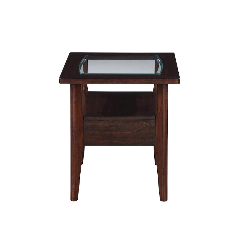 Genoas Traditional Walnut 27-inch Glasstop 1-Drawer End Table by Furniture of America