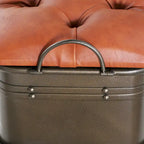 River of Goods Tan Tufted Faux Leather and Distressed Metal 17-inch High Storage Bench