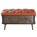 River of Goods Tan Tufted Faux Leather and Distressed Metal 17-inch High Storage Bench