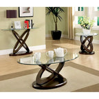 Faza Contemporary Walnut 48-inch Glass Top 3-Piece Accent Table Set by Furniture of America