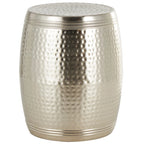 Metal Handmade Drum Shaped Accent Table with Hammered Design - Brown, Silver, Copper, Gold - Roche River Decor