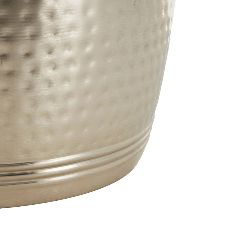 Metal Handmade Drum Shaped Accent Table with Hammered Design - Brown, Silver, Copper, Gold - Roche River Decor