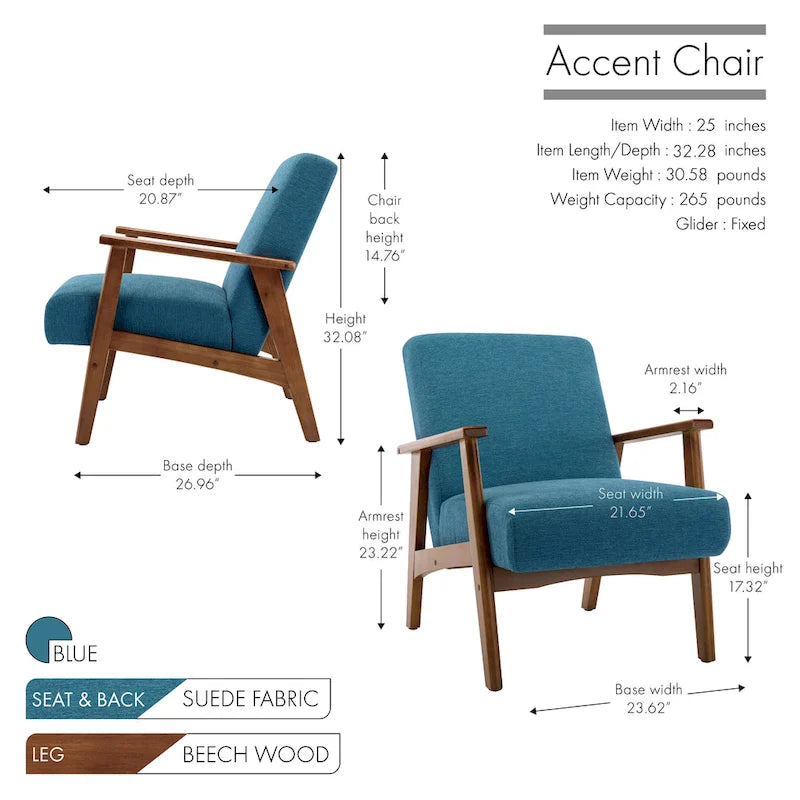 Porthos Home Sena Accent Chair With Wooden Legs & Suede Upholstery