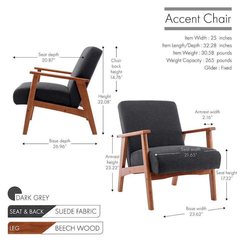 Porthos Home Sena Accent Chair With Wooden Legs & Suede Upholstery