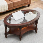 Solid Wood End Tables Coffee Tables Console Table with Glass Top