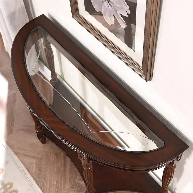 Solid Wood End Tables Coffee Tables Console Table with Glass Top