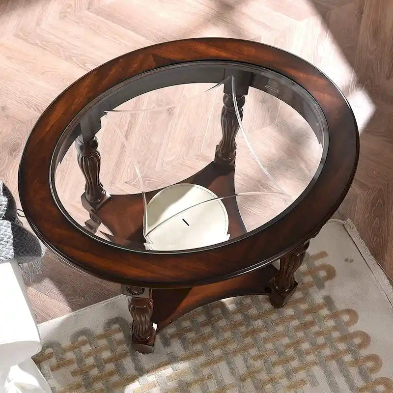 Solid Wood End Tables Coffee Tables Console Table with Glass Top