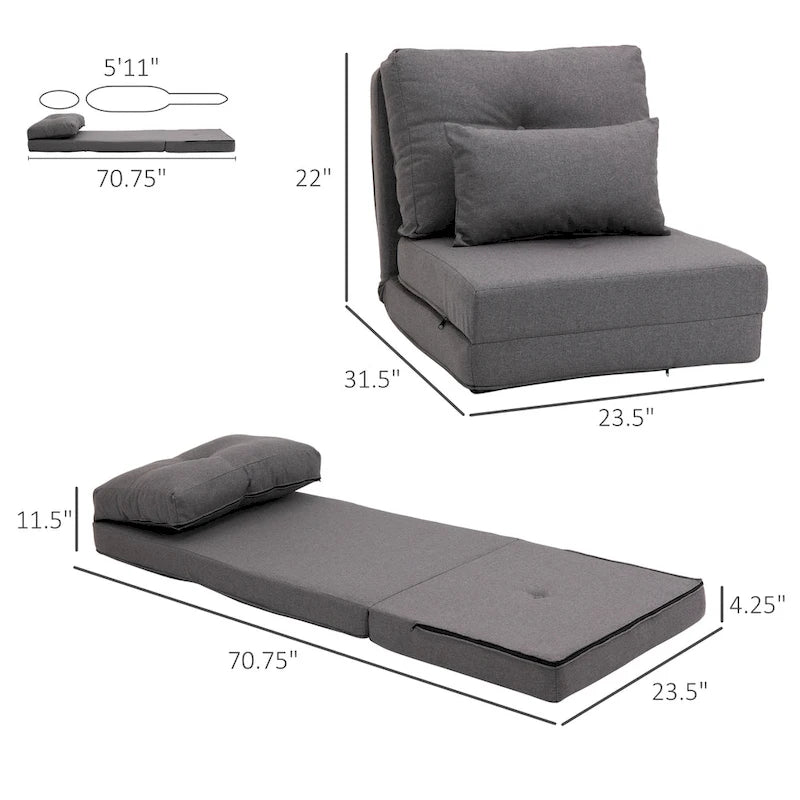 HOMCOM Convertible Flip Folding Upholstered Chair, Floor Lazy Sofa Bed