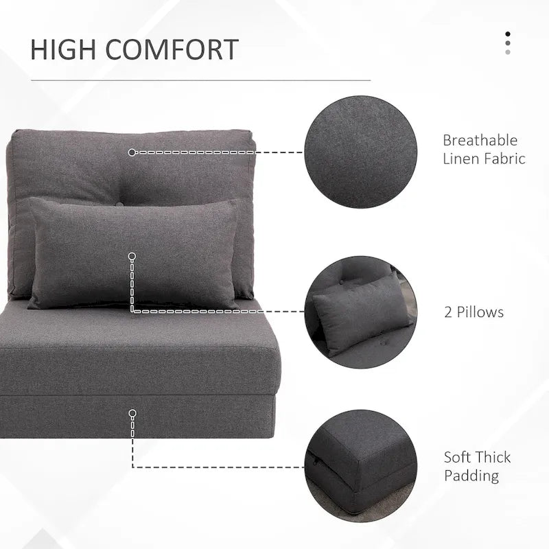 HOMCOM Convertible Flip Folding Upholstered Chair, Floor Lazy Sofa Bed