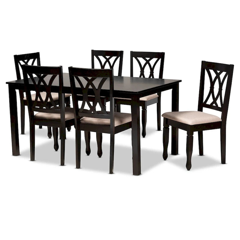 Reneau Modern and Contemporary Upholstered Wood 7-Piece Dining Set