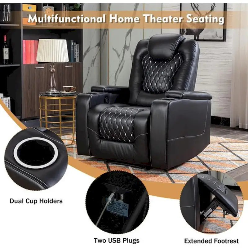 Electric Home Theater Overstuffed Single Reclining Sofa with Hidden Arm Storage