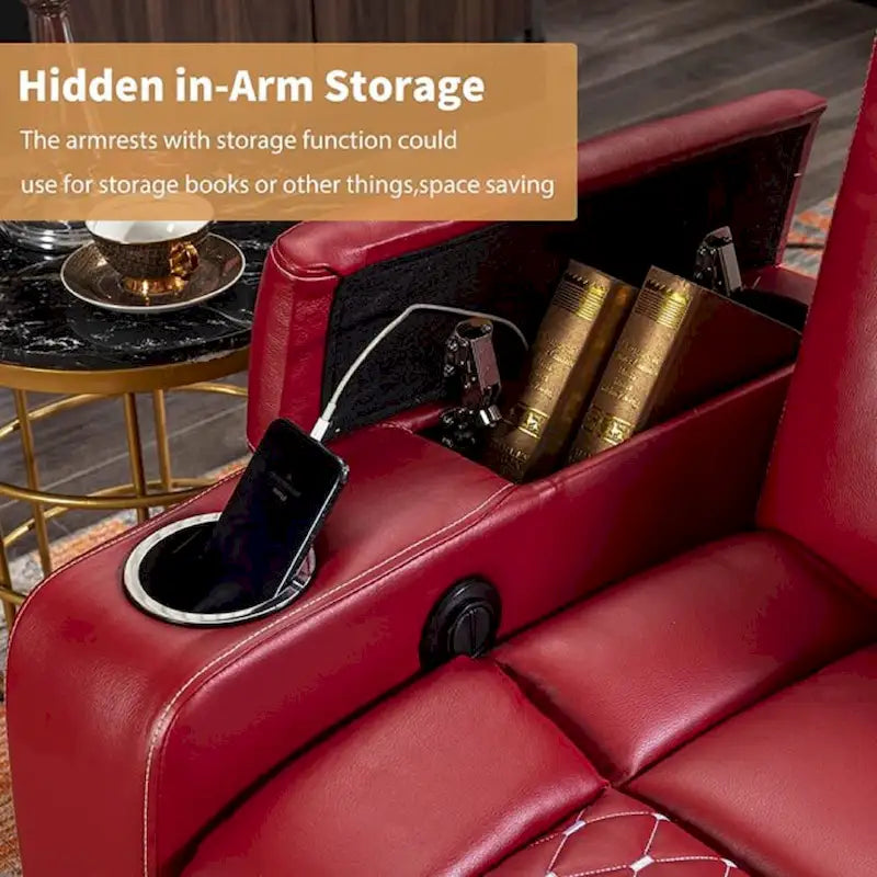 Electric Home Theater Overstuffed Single Reclining Sofa with Hidden Arm Storage
