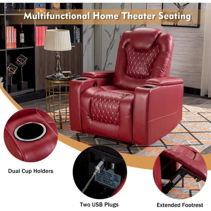 Electric Home Theater Overstuffed Single Reclining Sofa with Hidden Arm Storage